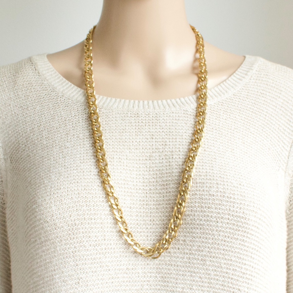 Vintage Gold Plated Necklace Chain Thick Woven Interlocking Link 30” Long